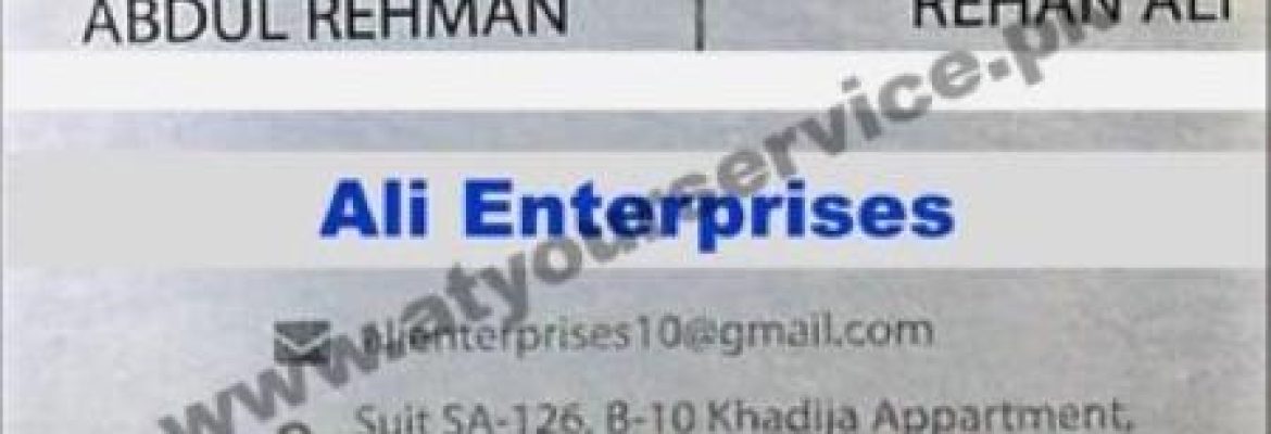 Ali Enterprises – Khadija Apartments, Commercial Area, Nazimabad #2, Karachi