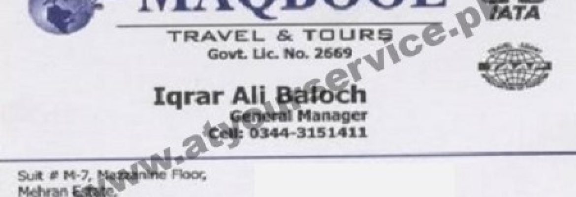 Maqbool Travel & Tours – Mehran Estate, Dr. Daud Pota Road, Cantt, Karachi
