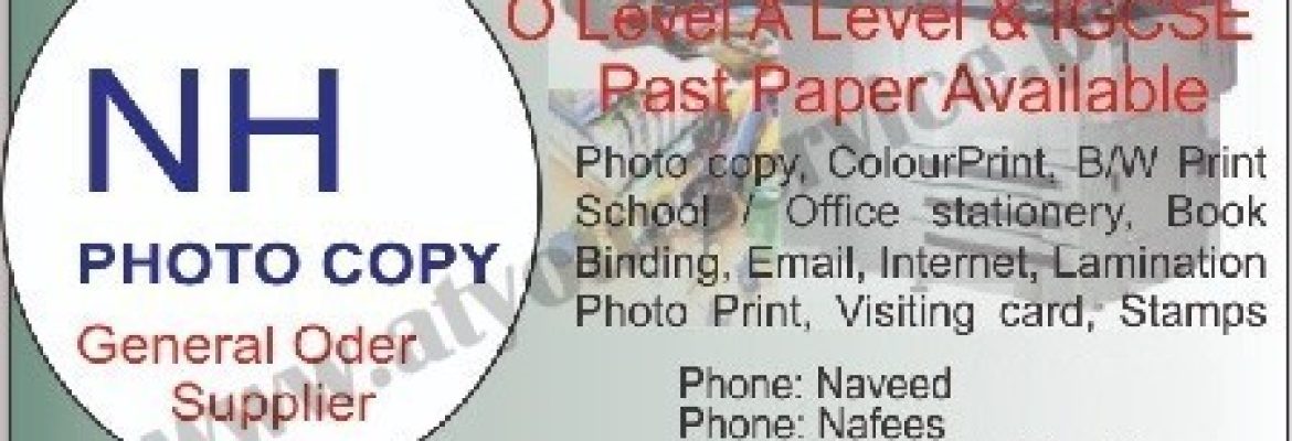 NH Photostat & General Order Supplier – Jalal Arcade, PWD, Islamabad