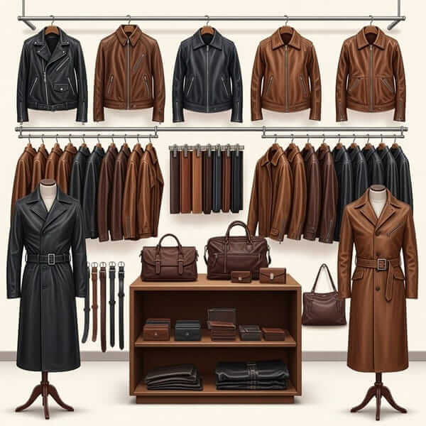 Leather garment stores in Pakistan selling jackets, coats, and accessories
