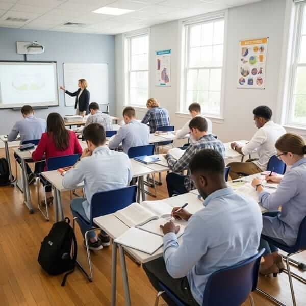 Academy, institute, and tuition center services in Pakistan with students studying in a classroom